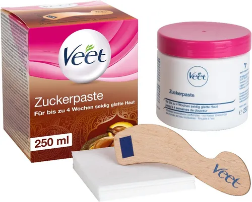 Veet Zuckerpaste für Körper & Gesicht mit Vanilleblütenduft 250 ml, inkl. Holzspatel & Stoffstreifen