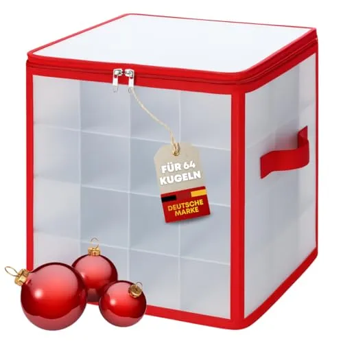 Quality-Collection Weihnachtskugel Aufbewahrungsbox S | Für 64 Weihnachtskugeln | Sichere & stilvolle Aufbewahrung für Weihnachten | Christbaumkugeln | Christbaumschmuck | Faltbar mit Reißverschluss