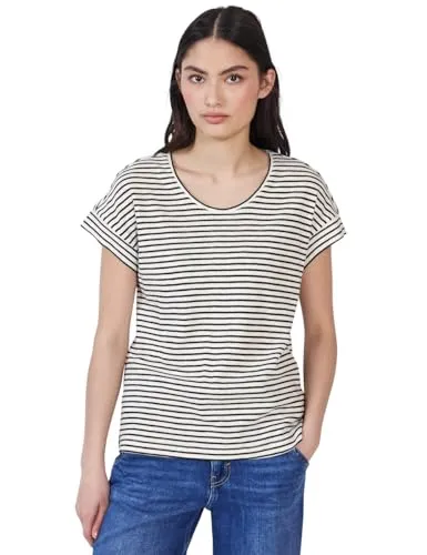 Street One Studio Damen F323204 Gestreiftes Shirt in Desert Pine Green - Stylisches T-Shirt mit Rundhalsausschnitt und dropped Shoulder, aus softem Baumwollmix für höchsten Tragekomfort.