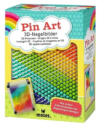 moses. 3D-Nagelbilder Regenbogen Pin Art, Nagelbrett für Kinder in Regenbogenfarben, Retrospiel mit Kunststoff Nägeln, inklusive Blitz und Stern Schablonen für beeindruckende 3D Skulpturen, Mittel