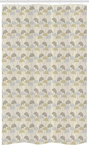 ABAKUHAUS Gingko Schmaler Duschvorhang, Soft-Baum-Blätter Retro-Stil, Badezimmer Deko Set aus Stoff mit Haken, 120 x 180 cm, Weises Grün Eggshell