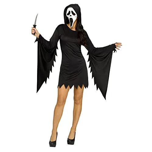 Fun World Ghost Face Glamour Erwachsenenkostüm Größe S - Masken & Brillen für Erwachsene – Bequemes Kapuzenkleid mit Maske für gruselige Filmabende oder Scream Cosplay, perfekt für die ganze Familie!