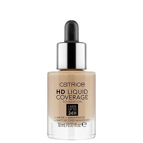 Catrice Mini HD Liquid Coverage Foundation, Make Up, Nr. 040 Warm Beige, für Misch- und unreine Haut, langanhaltend, matt, vegan, ölfrei, wasserfest (10ml)