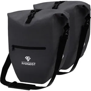 Radgeist Gepäckträgertasche RG-PB-BL-SET-05, schwarz, 56 Liter, Umhängetasche, Doppeltasche, wasserdicht, reflektierend