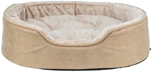 Trixie Hundebett Vital Lino Soft, oval, orthopädisches Hundekissen in Beige/Creme, 83×67cm - gemütliches Hundekörbchen mit viskoelastischem Schaum für Memory‑Effekt - 374066