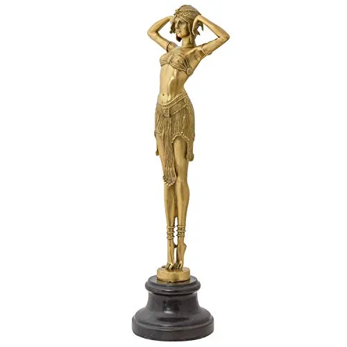 Aubaho Bronzeskulptur Tänzerin – Elegante Statue im Art-Deco-Stil - Massive Bronze-Skulptur auf Steinplinthe, kunstvoll handgefertigt für ein antikes Erscheinungsbild. Ideal für stilvolle Dekoration. Maße: 18 x 49 x 13 cm, Gewicht: 4 kg.
