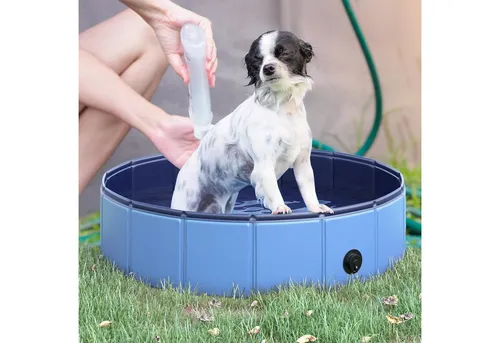 PawHut Hundepool aus Kunststoff und Holz - Hundespielzeug: Ideal zur Abkühlung an heißen Tagen! Der Hundepool sorgt für Erfrischung und viel Spaß für Ihren Liebling.