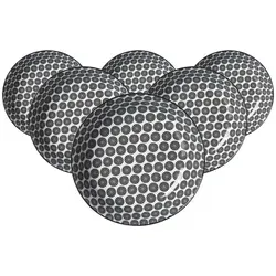 Ritzenhoff & Breker Takeo Circles Suppenteller Set 6er - Ø 20,5 cm - Teller Set aus Porzellan, spülmaschinengeeignet und ideal für stilvolles Mix & Match mit minimalistischen schwarz-weißen Designs.