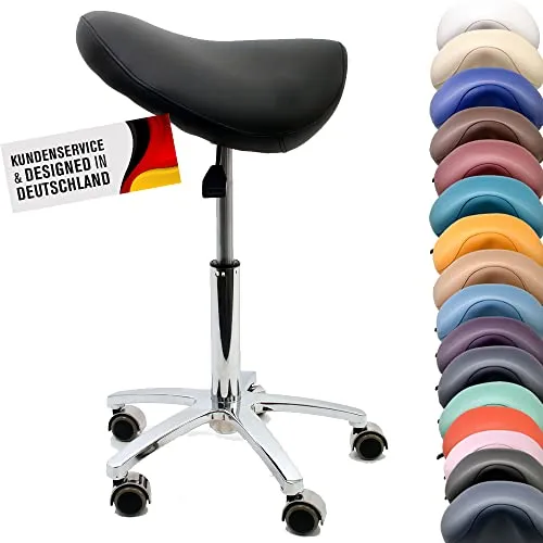 Duke-Handel Drehhocker Sattelhocker - Drehhocker mit stufenloser Höhenverstellung von 50 bis 73 cm, ideal für Büro und Werkstatt, belastbar bis 230 kg und pflegeleicht in Schwarz.