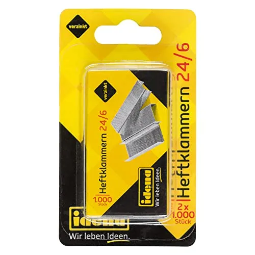 Idena 12091 - Heftklammern, Größe 24/6, 2 x 1.000 Stück, verzinkt