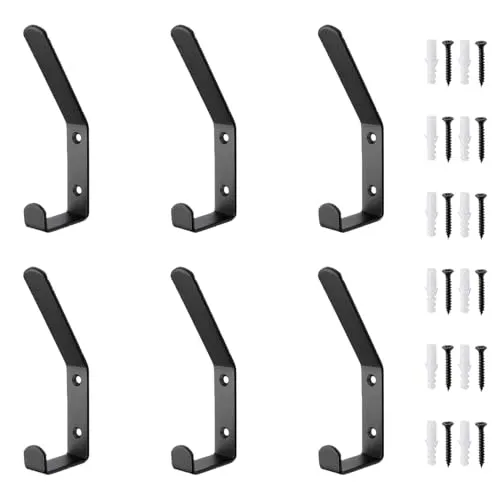 Wanshixiang 6 Stück Akustikpaneele Wandpaneele Kleiderhaken,13mm Haken für Akustikpanele, doppelter Garderobenhaken Schwarz für Acoustic Panel, Akustikplatten Wandhaken (Schwarz)