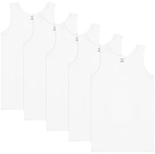 BRUBAKER 5er Pack Herren Tank Top Classic Unterhemd - aus hochwertiger Baumwolle (glatt) - Extra Lang - Nahtlos - Weiß - Größe S