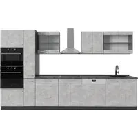 Vicco Küchenzeile R-Line, 350 cm, Beton/Anthrazit - Moderne Küchenzeile in Beton-Optik mit anthrazitfarbener Arbeitsplatte, ideal für stilvolle Küchen und optimalen Stauraum.
