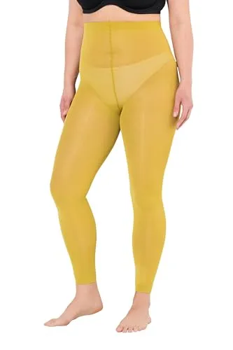 Ulla Popken Damen große Größen Übergrößen Plus Size Strumpf-Leggings, 60 den, flache Nähte senfgrün 52/54 659026620-52+