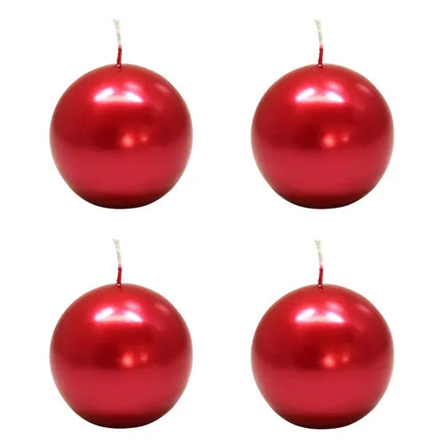 Kugelkerzen weinrot lackiert, 4 Stück, Größe ca. Ø 80 mm runde Kerzen Kugelkerze