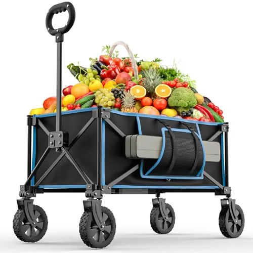 Bollerwagen Faltbar, Faltbarer Bollerwagen 150L, Morpilot Mini Klappbarer Handwagen in 4 Richtungen faltbar, für Einkauf, Garten, Ausflug，Camping