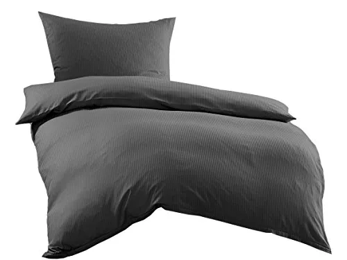 Bettwäsche-mit-Stil Mako-Satin Damast Streifen Bettwäsche Linea 4mm - Elegante Bettwäsche aus 100% Baumwolle im Streifen Design (135x200 + 80x80 cm). Hochwertige Verarbeitung mit verdecktem Reißverschluss, nach Oeko-Tex Standard 100 zertifiziert. Für ein stilvolles Schlafzimmer und angenehme Nächte.