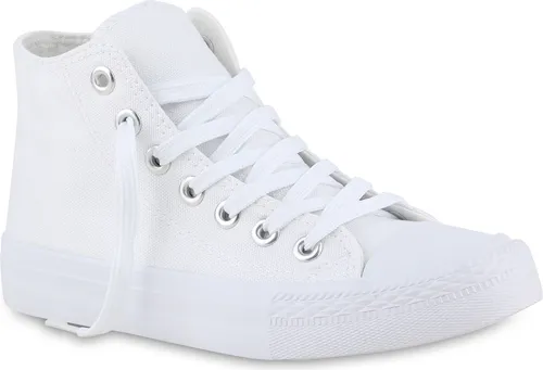 VAN HILL Damen Sneaker High Schnürer Bequeme Freizeit Stoff Schuhe 841313, Farbe: Weiß, Größe: 43
