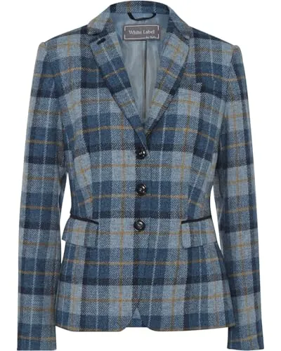 White Label Karo-Blazer Blau kariert 40 - Eleganter Blazer aus reiner Schurwolle mit zeitlosem Karomuster, ideal für jeden Anlass. Knöpfte Ärmelschlitze und V-Ausschnitt verleihen einen modernen Look.