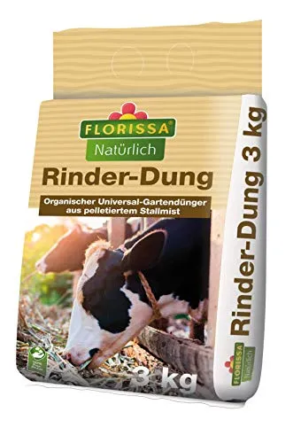 Florissa Natürlich Bio Rinder-Dung Universaldünger | pelletiert für einfache Anwendung | ideal zur Humusbildung und Bodenverbesserung 3 Kg