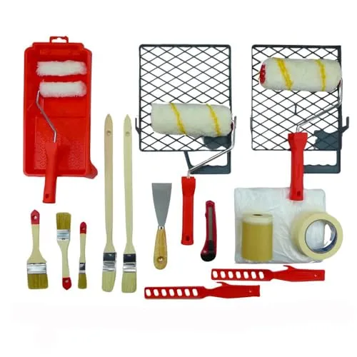 ROTIX Malerset 19-teilig für Wand- und Deckenanstrich - Komplettes Malerset mit Farbrollen, Pinseln und Abdeckmaterialien für ein perfektes Malergebnis. Ideal für präzises Arbeiten und einfache Handhabung.