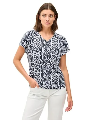 CECIL Damen B323072 T-Shirt mit Deko-Nähten - T-Shirt für Damen in Universal Blue mit V-Ausschnitt, elastischem Saum und weicher Jersey-Qualität – ideal für lässige Outfits.