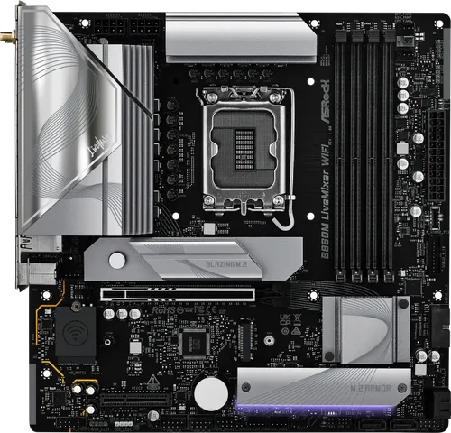 ASRock B860M LiveMixer WiFi - Micro ATX Motherboard - Mainboard mit LGA1851-Sockel, B860 Chipsatz, 2.5 Gigabit LAN und Wi-Fi 6E für schnelle Netzwerkanbindungen und herausragende Leistung.