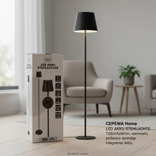 LED Tischleuchte 120cm schwarz Touchfunktion warmweiss stufenlos dimmbar Akku