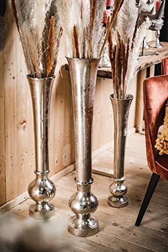 Michael Noll Aluminium Blumenvase - Luxus Bodenvase für Kunstblumen - Vasen aus Aluminium-Silber, handgefertigt und stabil. Ideal für Wohnzimmer oder Büro. Wähle zwischen 3 Größen für eleganten Wohnstil.