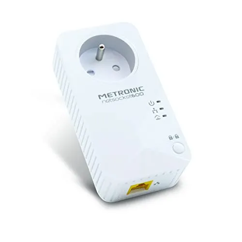 Metronic, Netzstecker mit 1 Port Fast Ethernet 100 MB/s und ausziehbarer Steckdose, 600 MB/s - 495466