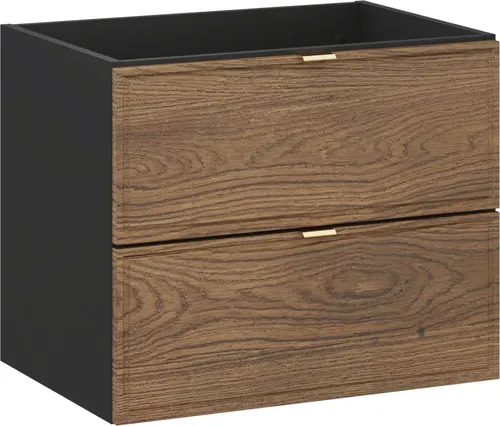 Waschbeckenunterschrank 60 cm – Schwarz Matt / Eiche, 2 Schubladen
