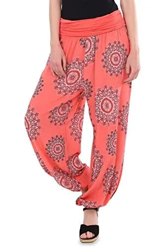 Malito - Damen Haremshose Orient Print aus Baumwolle - Leichte Stoffhose elastischer Bund - Aladinhose für Strand & Alltag - Pumphose für Frauen 7197 (Größe: 34-42 Coral)