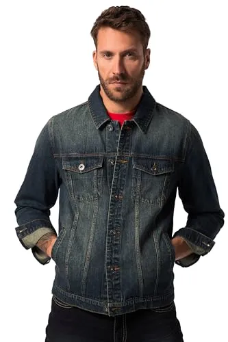 JP 1880 Herren große Größen Übergrößen Menswear L-8XL Jeansjacke, Brusttaschen, Knopfleiste, bis 8 XL Dark Blue Denim 4XL 826234903-4XL