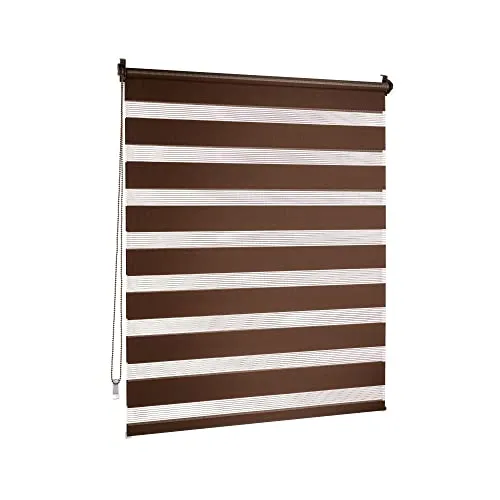 Victoria M. Doppelrollo Klemmfix ohne Bohren, 45 x 150 cm (BxH) Dunkelbraun, Rollo Fensterrollo lichtdurchlässig & verdunkelnd，Duo-Rollo Klemmmontage Zebrarollo für Fenster & Türen