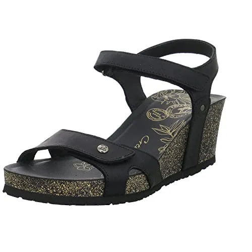 Panama Jack Damen Julia Basics Offene Sandalen mit Keilabsatz, Schwarz (Black), 36 EU - Wanderschuhe mit anatomischer Innensohle aus Napaleder und rutschfester EVA-Sohle, ideal für elegantes Wandern und Komfort.