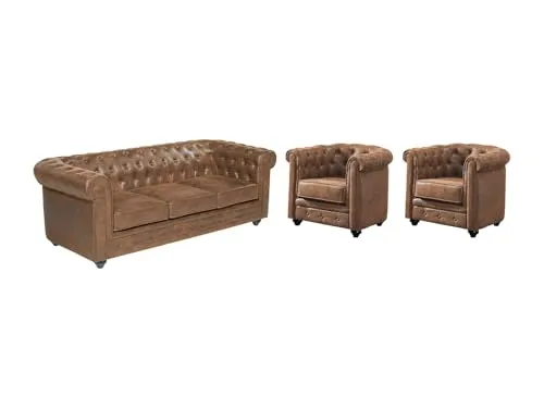 Couchgarnitur 3+1+1 - CHESTERFIELD Vintage-Look - Couchgarnituren im Vintage-Look aus Mikrofaser, bietet hohen Komfort und zeitlose Eleganz für Ihr Zuhause.