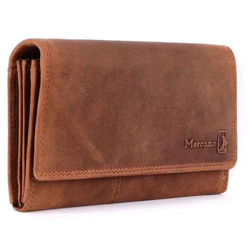 Braune Damen Geldbörse aus Echt Vintage Leder mit RFID-Schutz