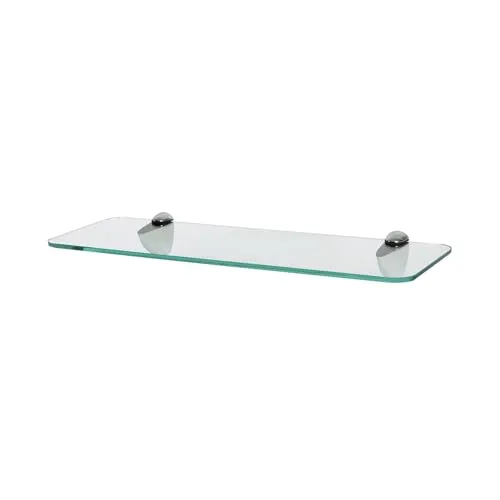 Harbour Housewares Abgerundetes Schwebendes Badezimmerregal aus Glas - 40cm - Klar/Chrom - 1x Wandmontage Küche Schlafzimmer Dusche Zimmer Dekor Caddie Handtuch Lagerung Veranstalter mit Klammern