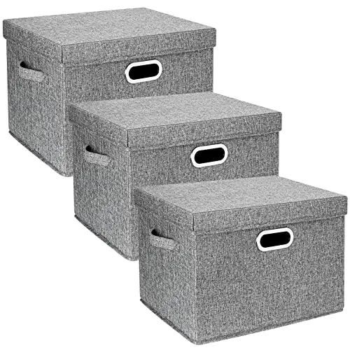 TYEERS Aufbewahrungsbox mit Deckel Groß, Stoff, Faltbare, Waschbare, Kisten Aufbewahrung mit Deckel, 44x30x29 cm, 3-Stück, Grau