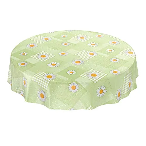 ANRO Wachstuchtischdecke Wachstuch Wachstischdecke Tischdecke Kamille Patchwork Grün Rund 100cm eingefasst