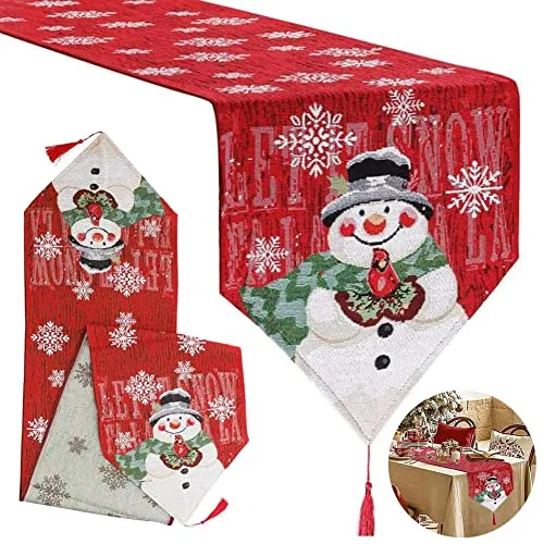 Tischläufer Weihnachten 183 x 33 cm Tischdecke Weihnachten Rechteckige Weihnachtstischdecke Rot Weihnachtsmustersticken Tischdecke Weihnachtstischdekoration