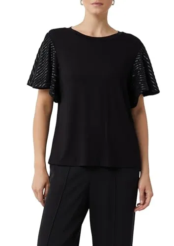 comma Rundhalsshirt mit Paillettenbesatz - Stylisches Shirt in Schwarz, mit Paillettenbesatz an den Ärmeln für einen besonderen Akzent. Ideal für legere Anlässe und bequem zu tragen dank atmungsaktivem Material.