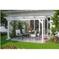 Terrassenüberdachung SKAN HOLZ Ancona 434x400 cm - Markisen & Terrassenüberdachungen, stilvolle weiße Holzüberdachung für optimalen Wetterschutz und gemütliche Stunden im Freien.