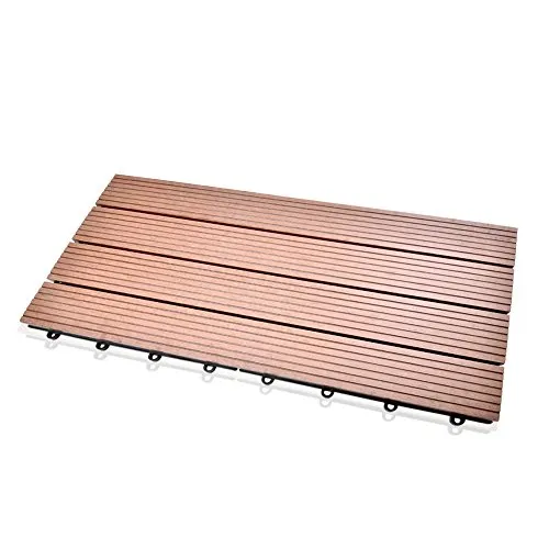 SIENOC Terrassen-Fliese aus WPC Kunststoff, Einzelfliese, Garten-Fliese,Balkon Bodenbelag mit Drainage Unterkonstruktion (30x60 cm, Hellbraun)