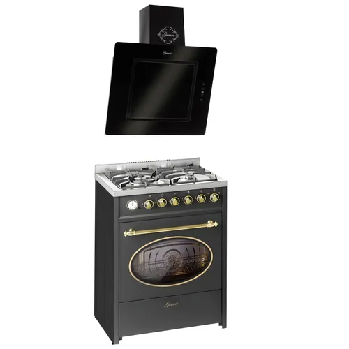 Gurari Retro Gas Elektro Standherd 60 cm E 614 BL r +Dunstabzugshaube 60 cm