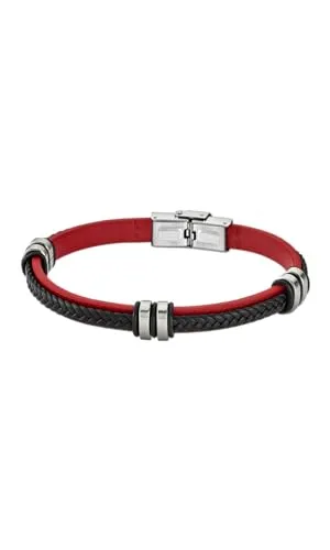 Lotus LS1829-2/3: Herren-Armband aus Leder und Stahl – Rot/Schwarz, 22 cm - Armbänder für Herren, stilvolles Design mit robustem Clipverschluss für sicheren Halt und modischen Akzent.