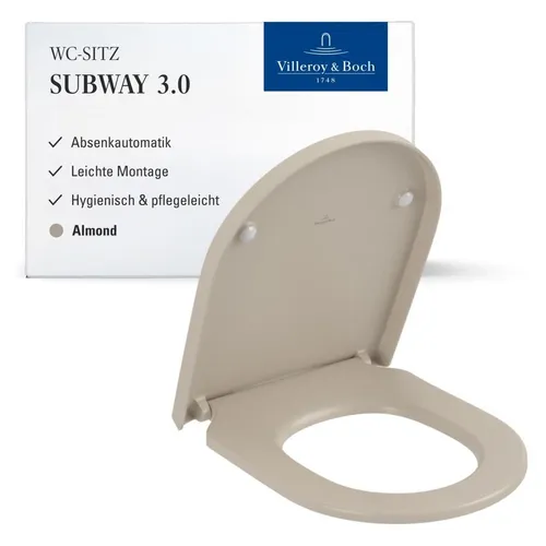 Villeroy & Boch Subway 3.0 WC-Sitz - WC-Sitz mit Absenkautomatik aus bruchsicherem Duroplast, hygienisch und leicht abnehmbar für einfache Reinigung, modernes Design für zeitloses Ambiente.