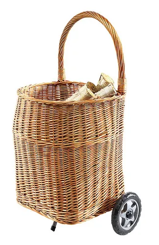 Kobolo Kaminholzkorb Holzwagen mit Rollen - Stabiler Holzwagen aus Vollweide für den einfachen Transport von Kaminholz. Ausgestattet mit 2 Kunststoffrollen und zeitlosem Design – ideal für Ihr Zuhause.