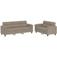 vidaXL 2-tlg. Sofagarnitur mit Kissen in Taupe - Bequeme Sofagarnitur aus langlebigem Mikrofasergewebe, ideal zum Entspannen und Verweilen. Robustes Gestell sorgt für Stabilität – ein echter Blickfang für dein Zuhause!