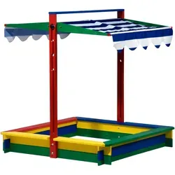 Sandkasten XL Holz mit Dachlift Bunt - 120 cm x 120 cm x 120 cm, FSC-zertifiziert, witterungsbeständig mit UV-Schutz 80 und patentierter Sicherungs-Bauweise für maximale Sicherheit
